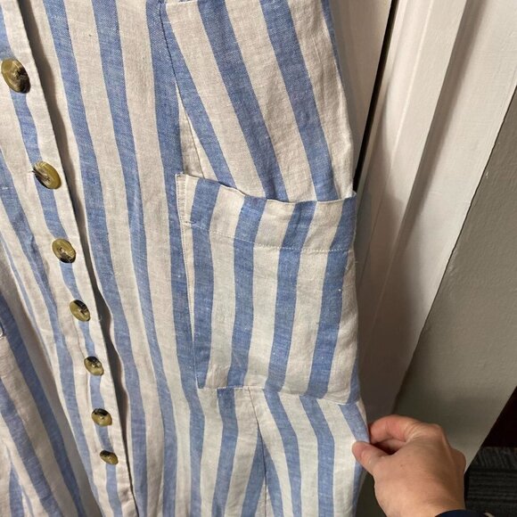 Mango Women's Blue Striped Linen Dress button up.  Blogger favorite Sz S - Picture 9 of 10